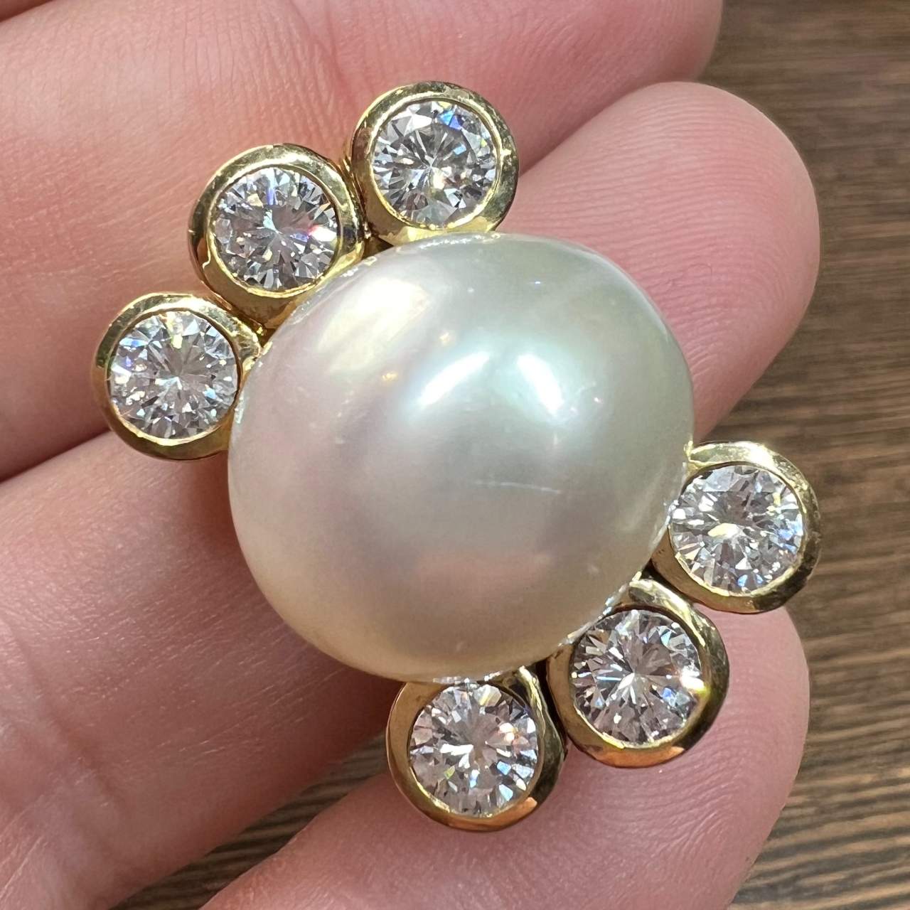 David Webb 18K & Platinum South Sea Pearl and Diamond Ring