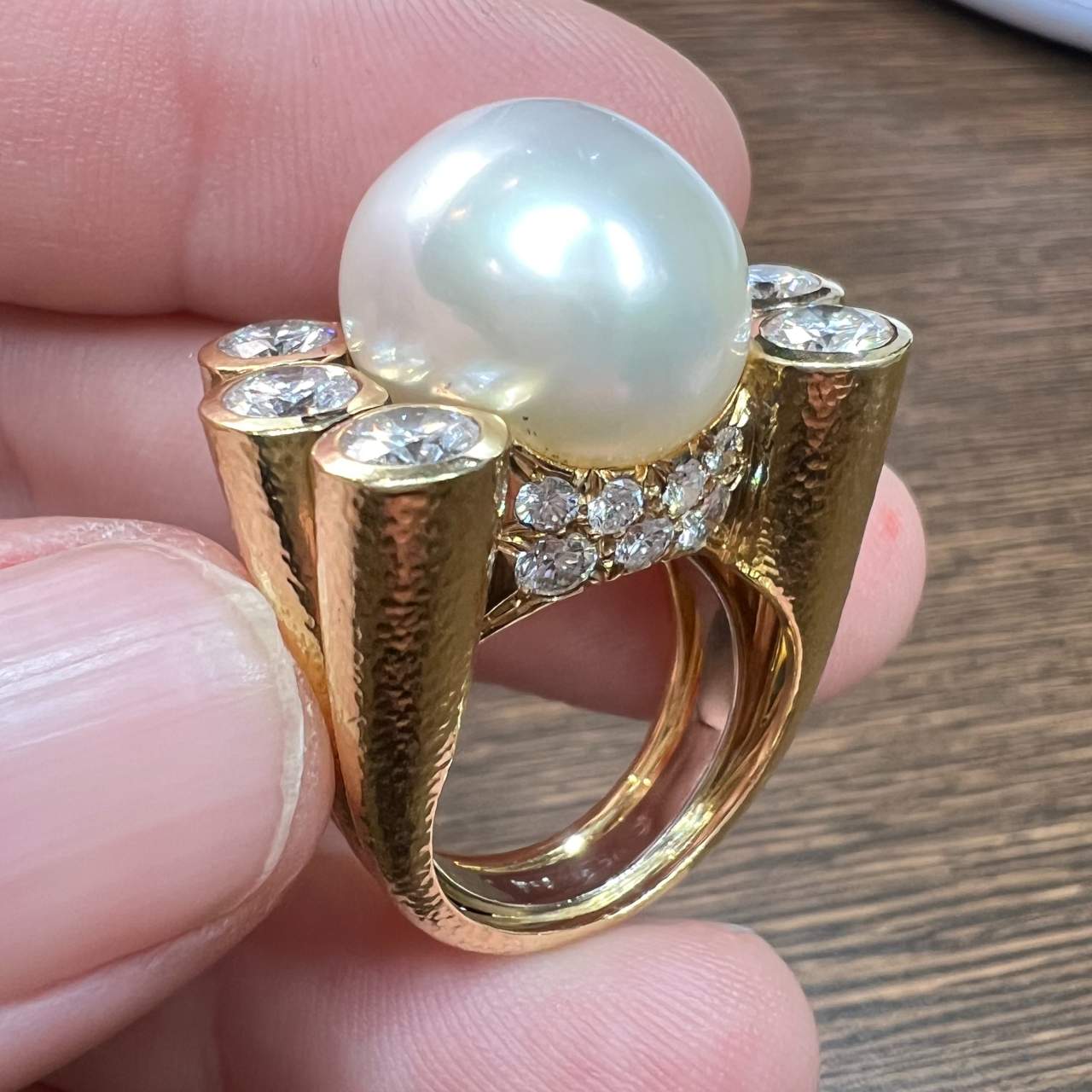 David Webb 18K & Platinum South Sea Pearl and Diamond Ring