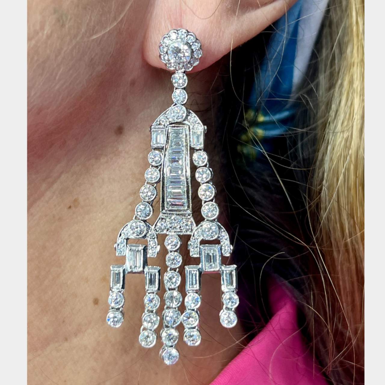 Platinum 13.50 Ct. Diamond Chandelier Earrings