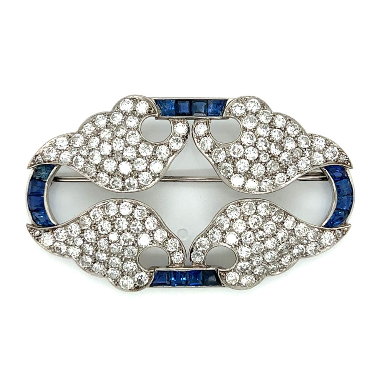 Art Deco Platinum Diamond & Sapphire Brooch