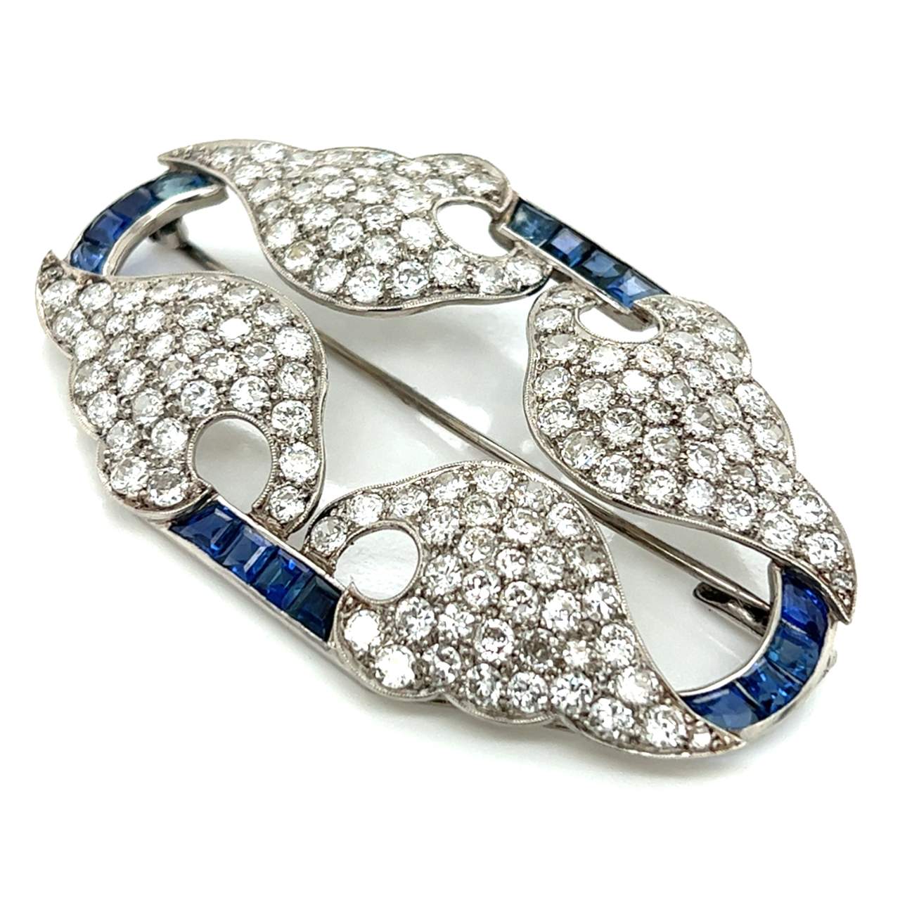 Art Deco Platinum Diamond & Sapphire Brooch