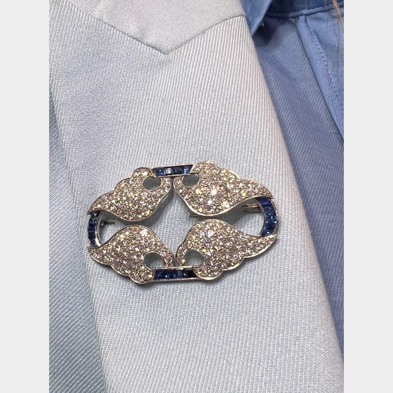 Art Deco Platinum Diamond & Sapphire Brooch