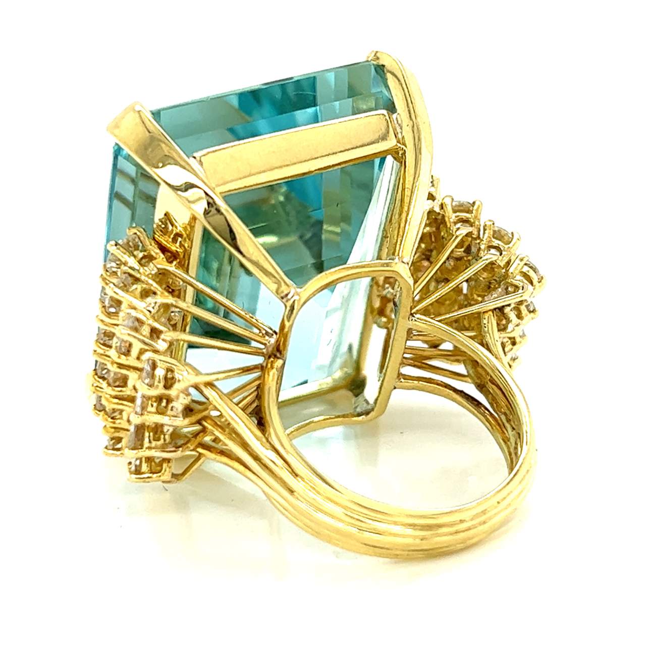 18K Yellow Gold 77.00 Ct. Aquamarine & Diamond Cocktail Ring