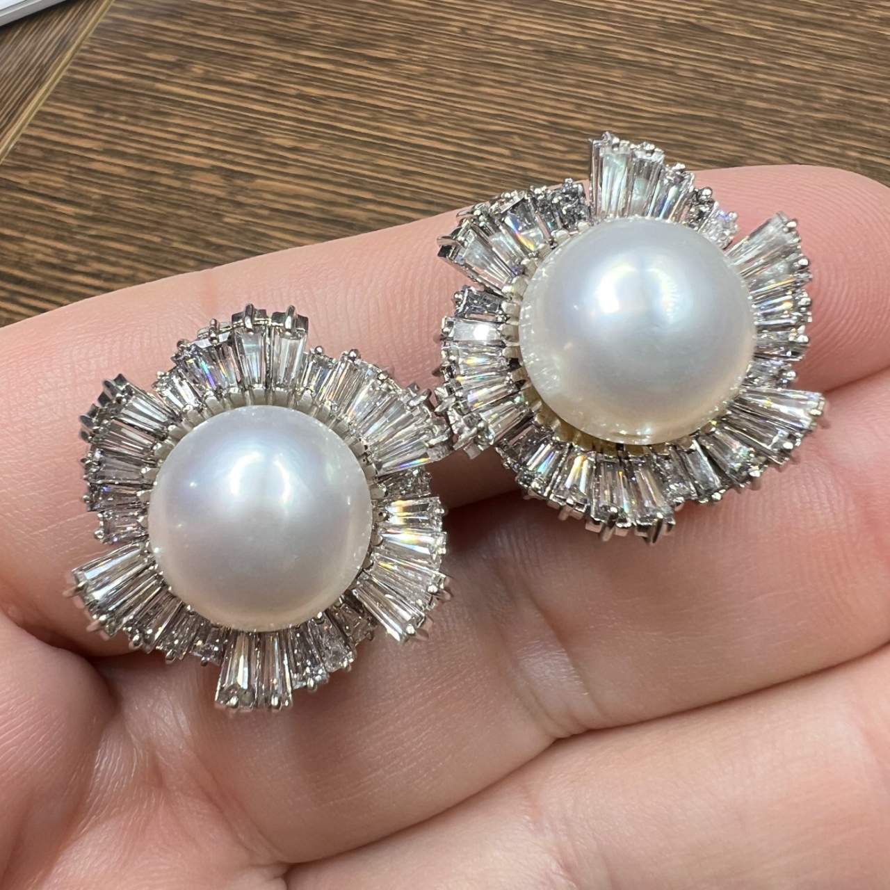 Platinum South Sea Pearl & Diamond Earrings