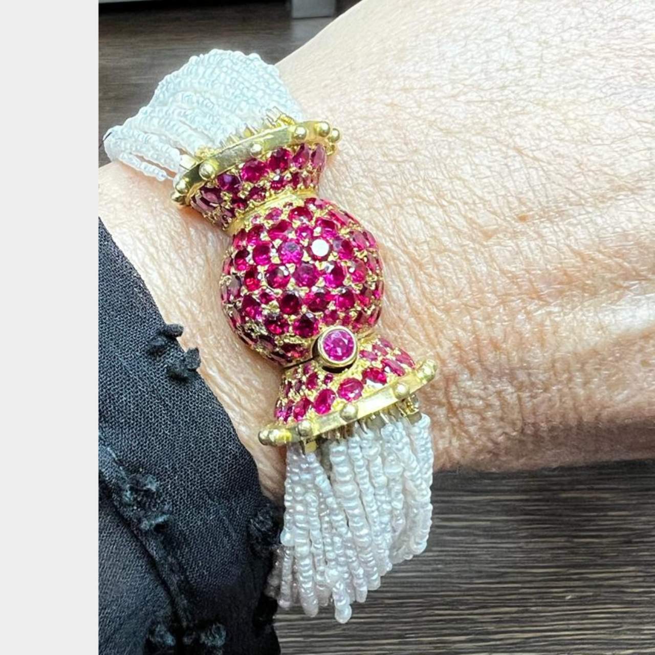 18K Yellow Gold Natural Pearl & Synthetic Ruby Bracelet