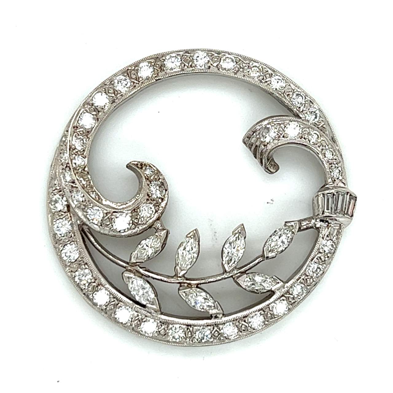 Art Deco Platinum 3.40 Ct. Diamond Brooch