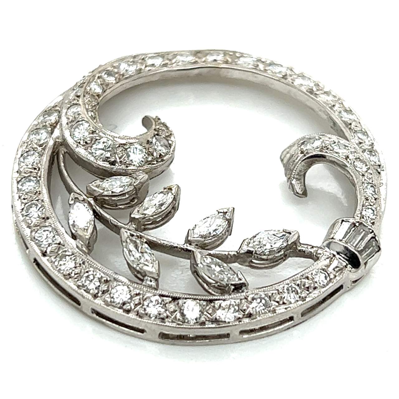 Art Deco Platinum 3.40 Ct. Diamond Brooch