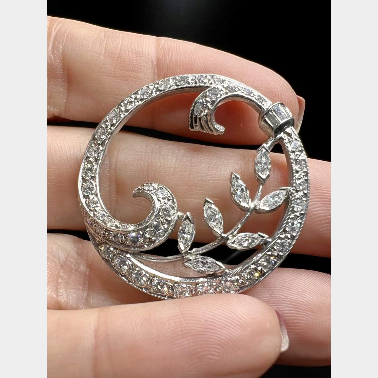 Art Deco Platinum 3.40 Ct. Diamond Brooch