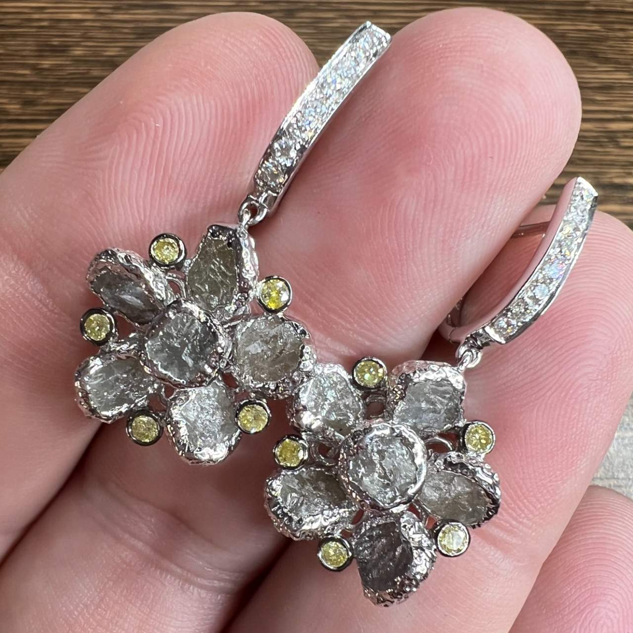 18K White Gold Rough Diamond Earrings