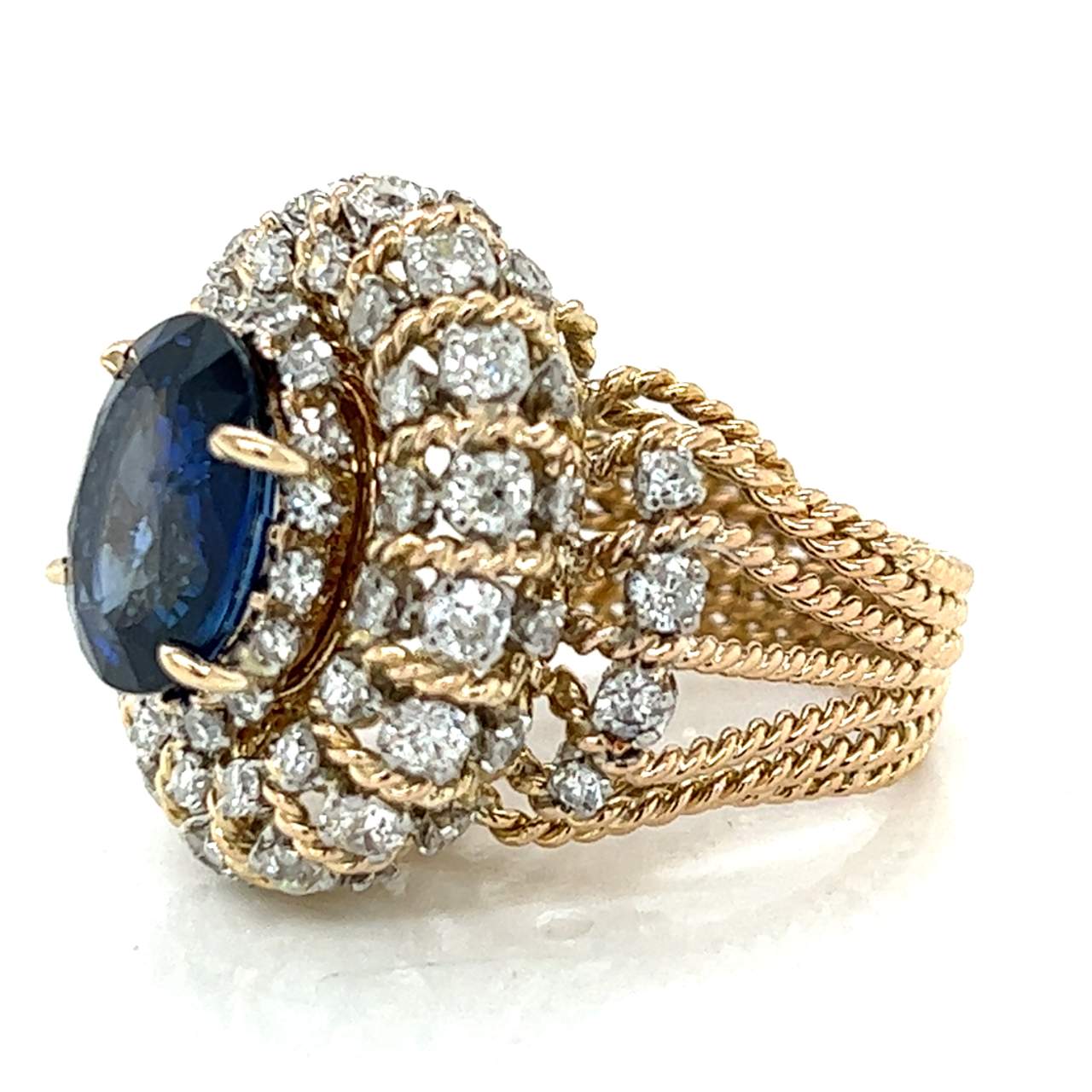 18K Yellow Gold 8.01 Ct. Sapphire and Diamond Cocktail Ring - Image 2