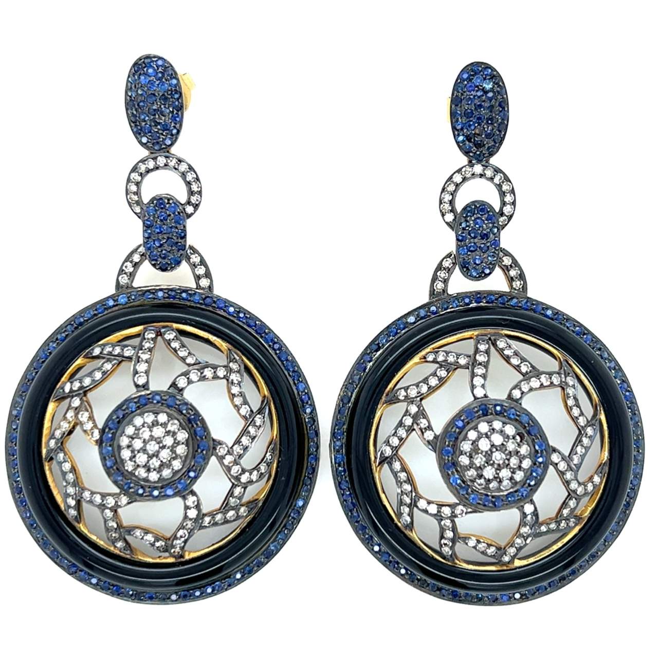 Silver Top Sapphire and Diamond Earrings