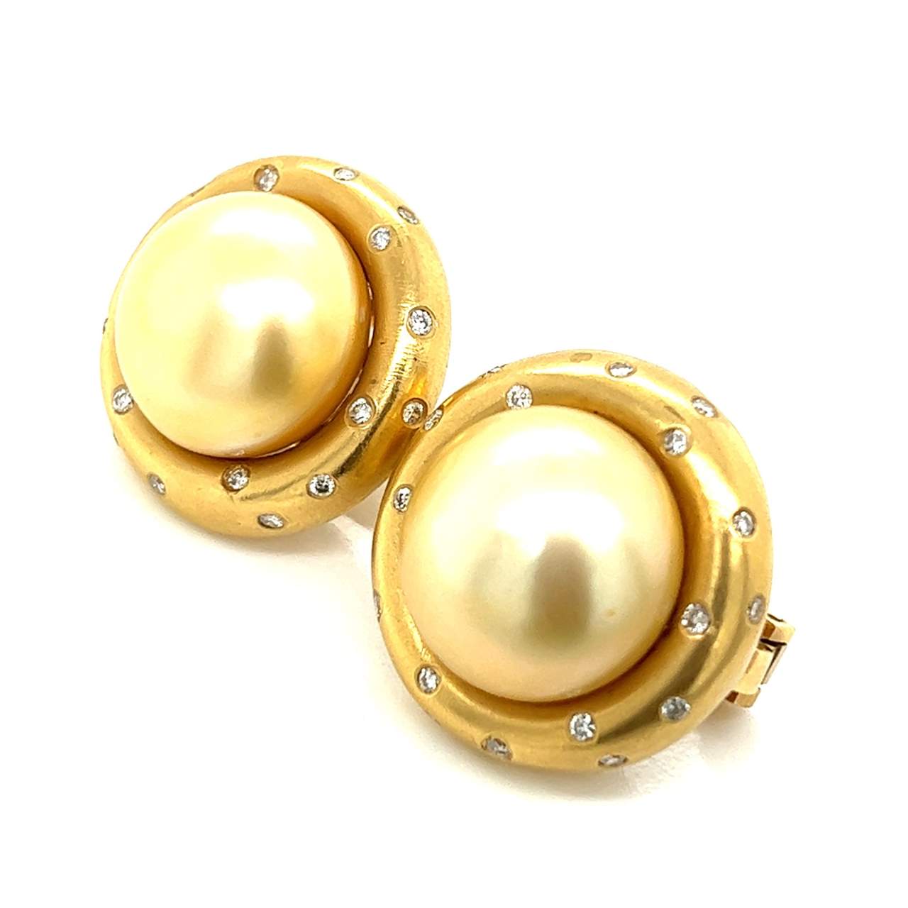 YVEL 14K Yellow Gold Golden South Sea Pearl and Diamond Earrings