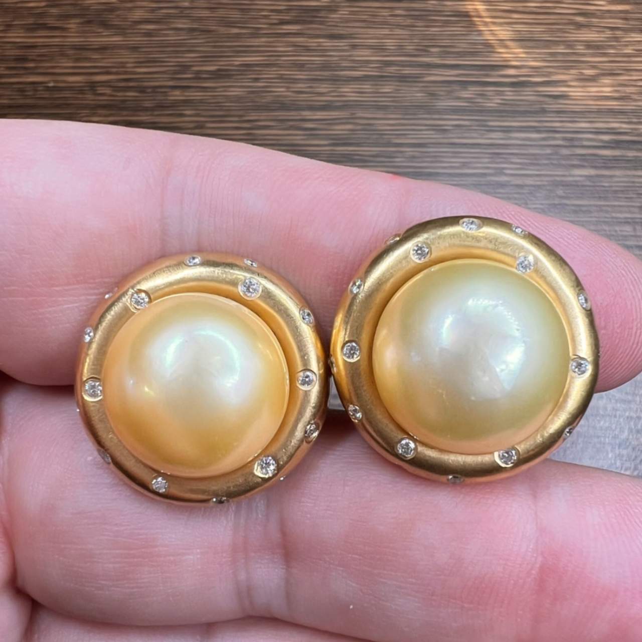 YVEL 14K Yellow Gold Golden South Sea Pearl and Diamond Earrings