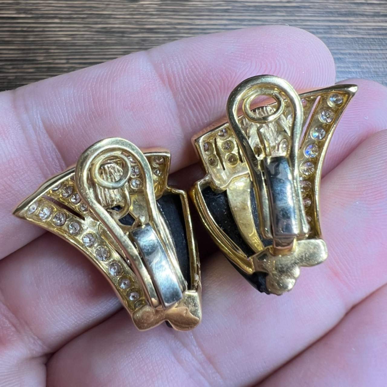 18K Yellow Gold Diamond & Onyx Earrings