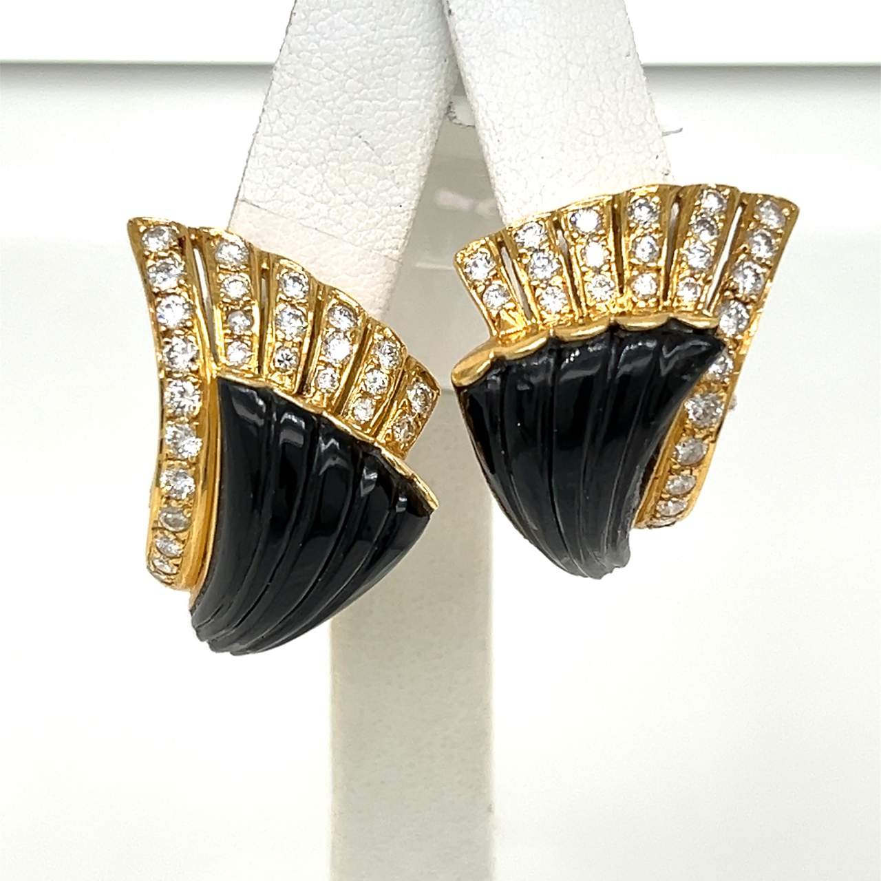 18K Yellow Gold Diamond & Onyx Earrings