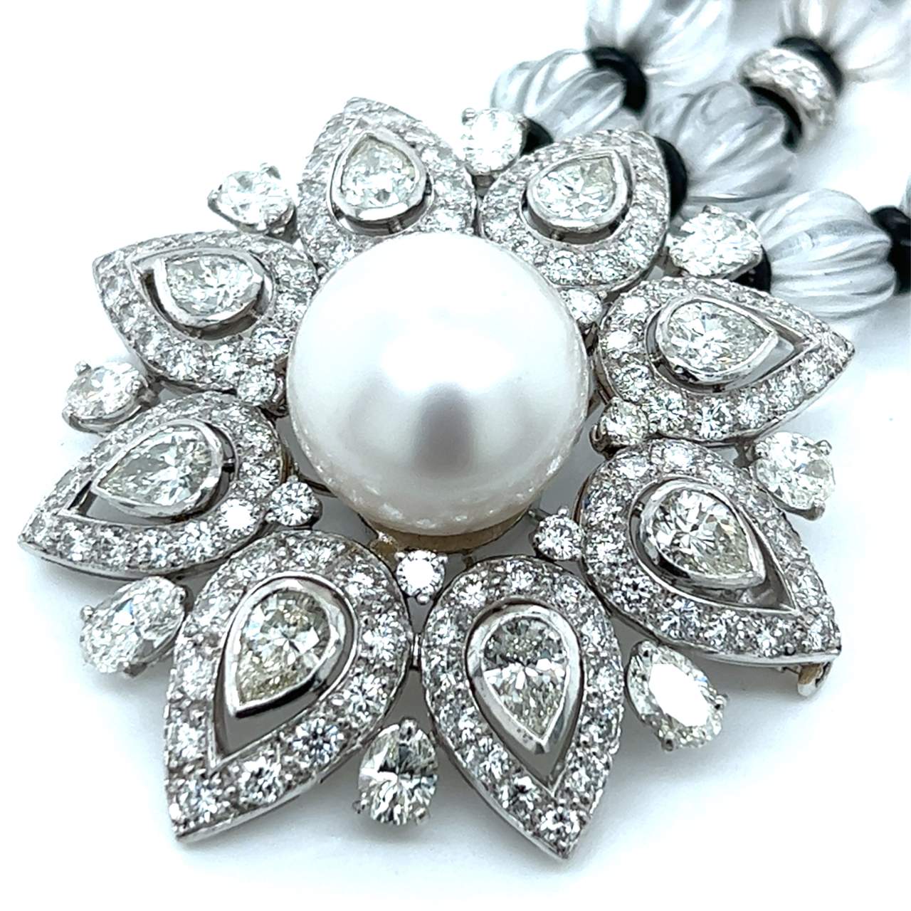 Ellagem 18K White Gold Diamond & South Sea Pearl Brooch