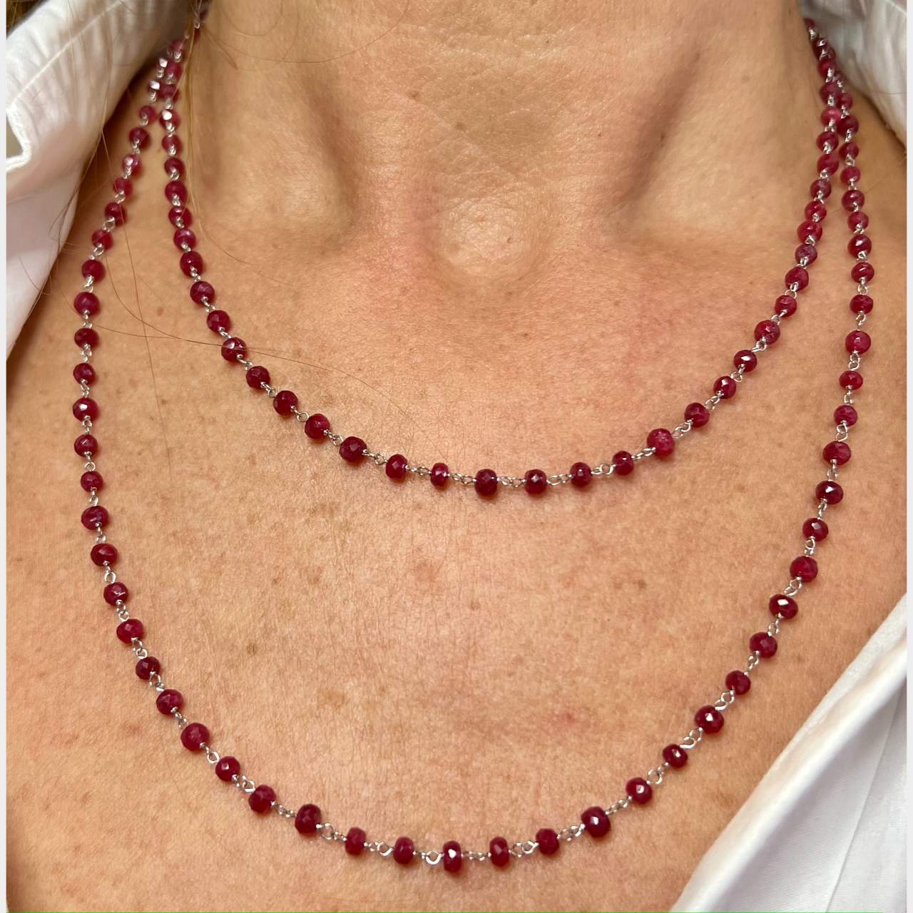 Platinum 80.00 Ct. Ruby Briolette Necklace