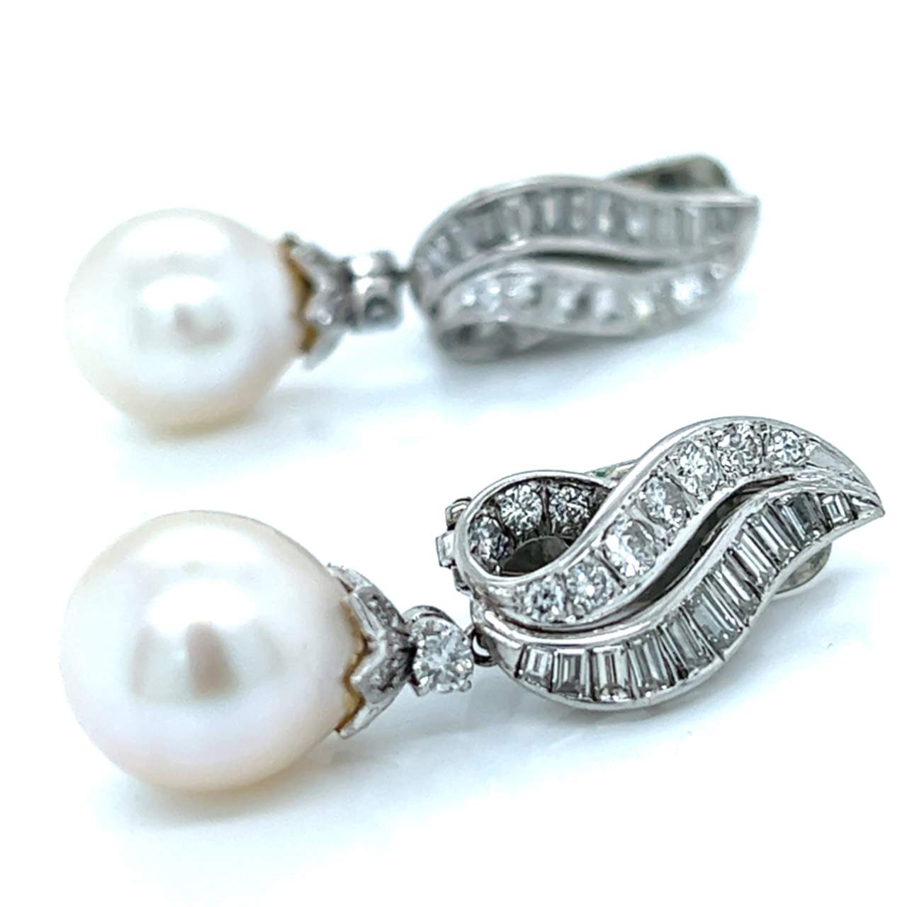 Art Deco Platinum 4.00 Ct. Diamond & South Sea Pearl Earrings