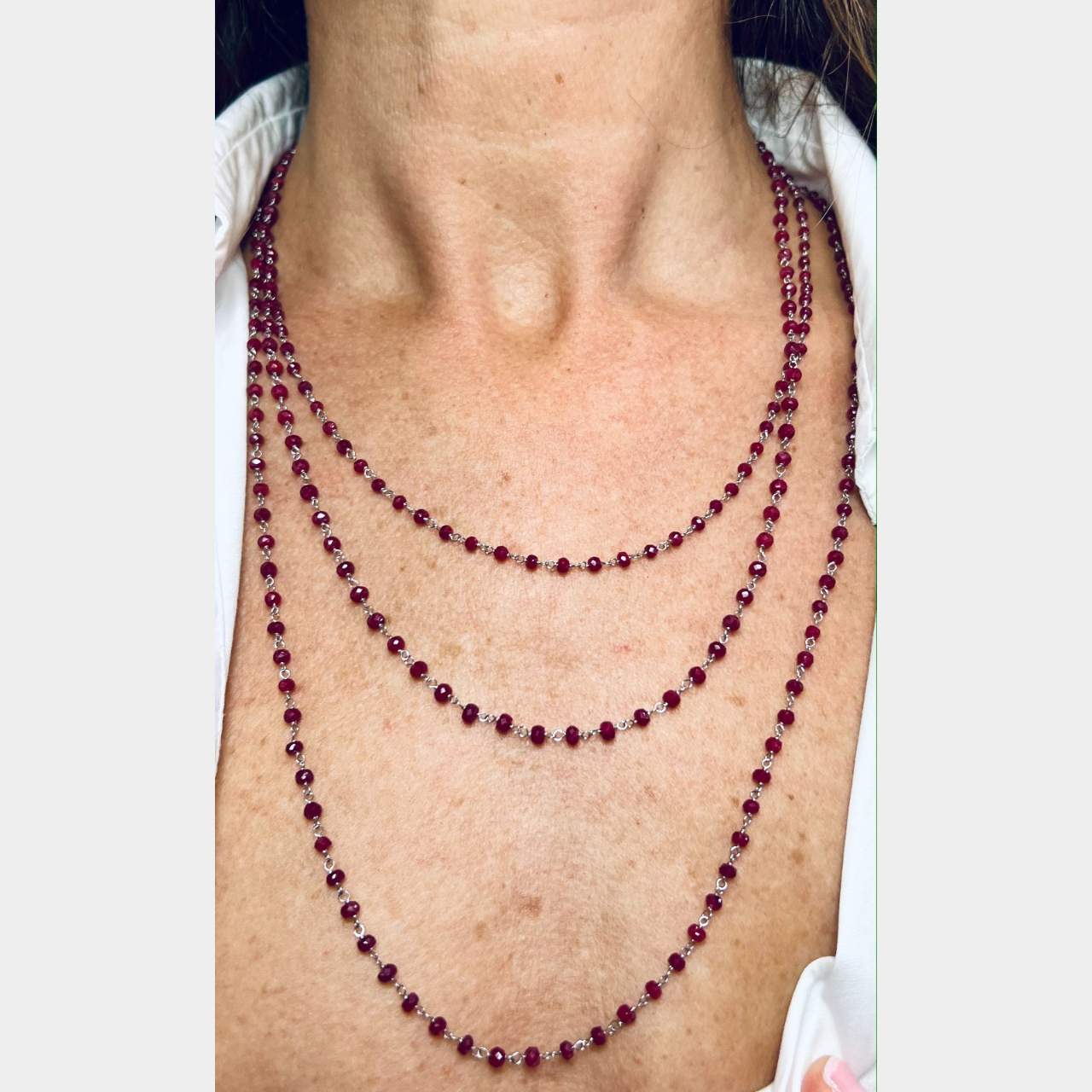 Platinum Ruby Briolette Necklace