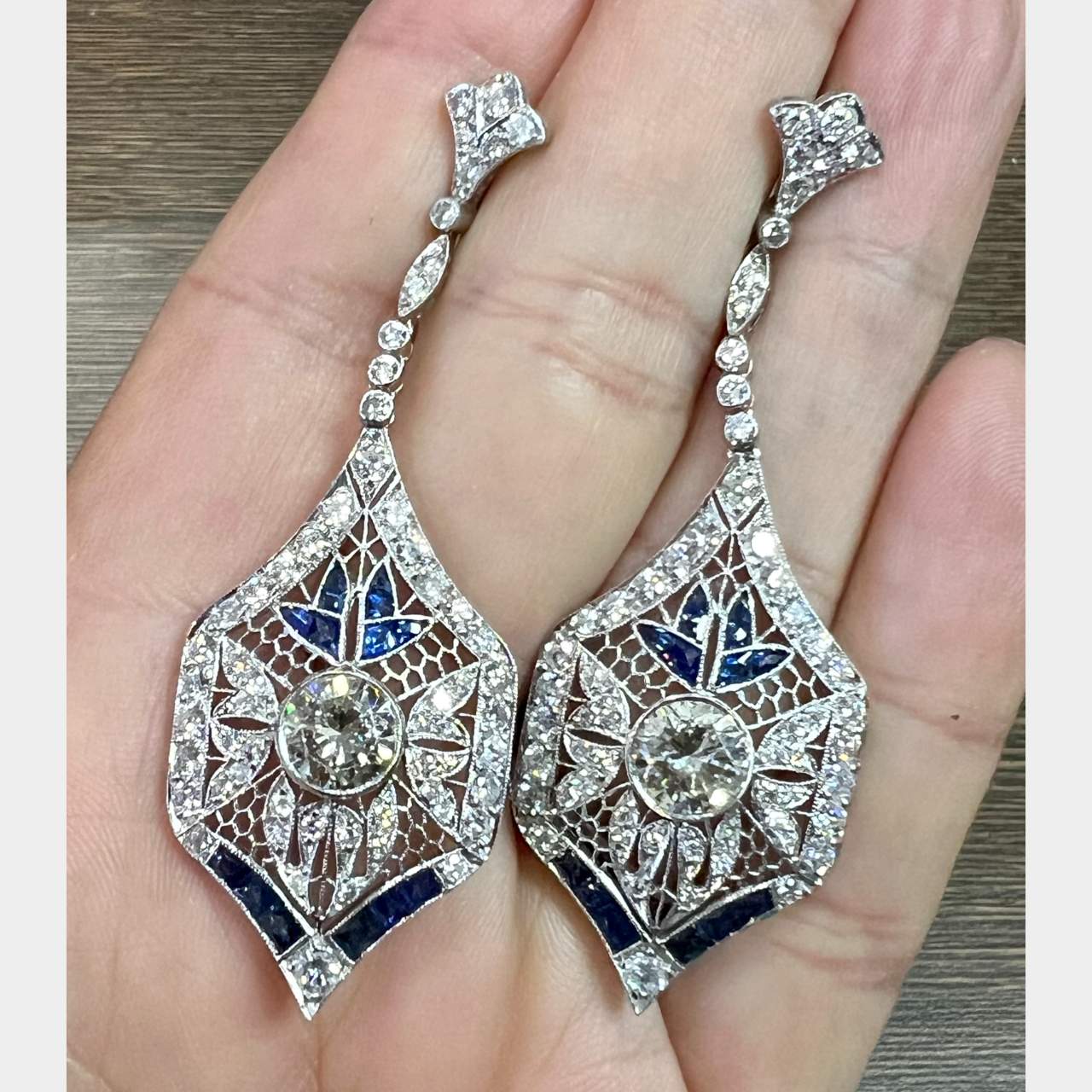 Platinum Diamond and Sapphire Earrings