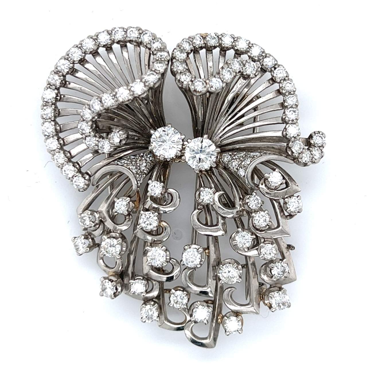 Art Deco Platinum 7.70 Ct. Diamond Brooch