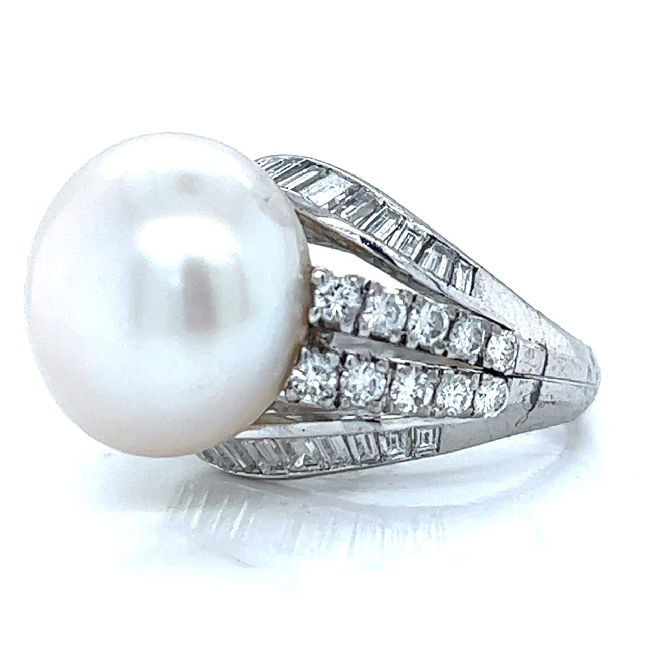 1960’s 14K White Gold South Sea Pearl & Diamond Ring