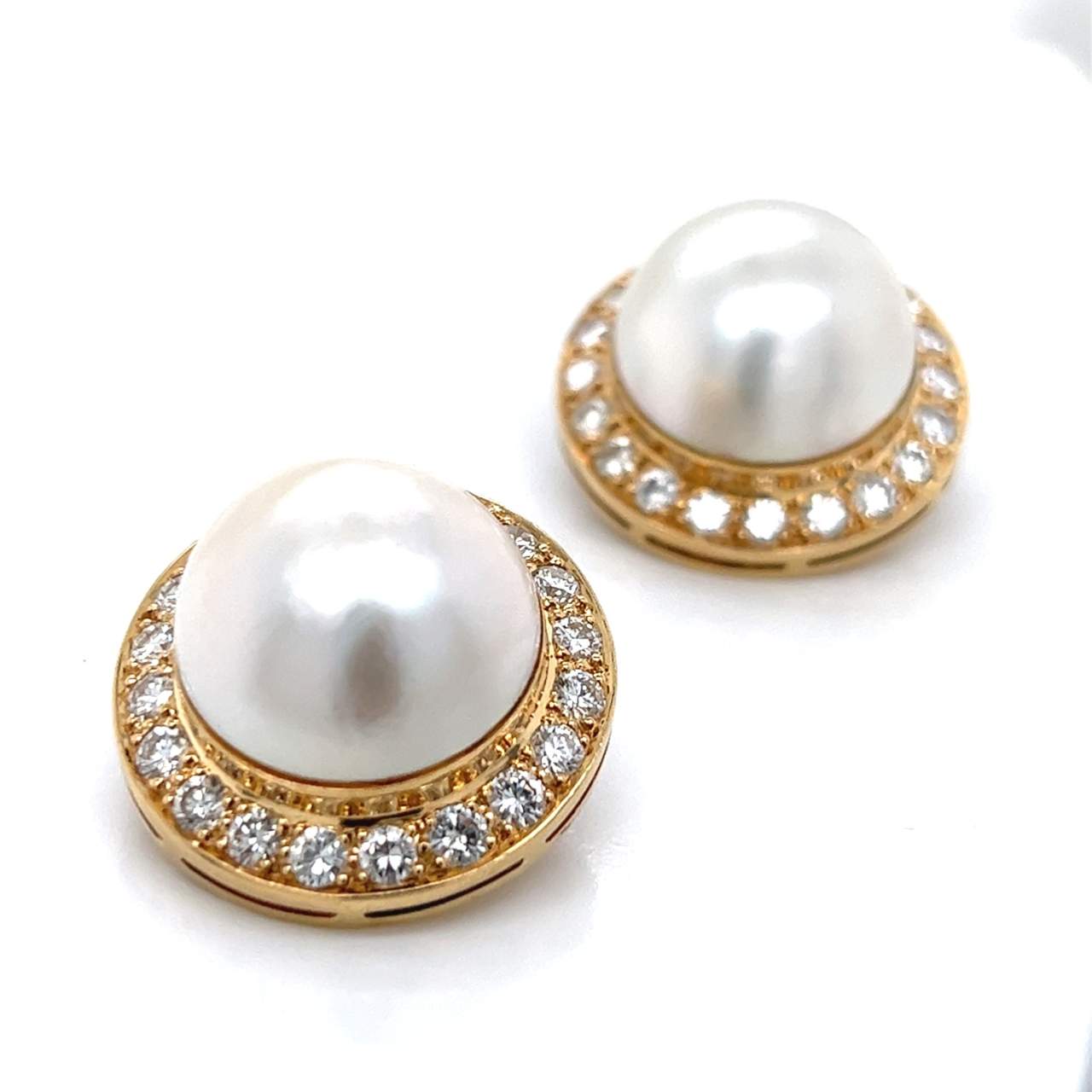 14K Yellow Gold Mabe Pearl & Diamond Earrings