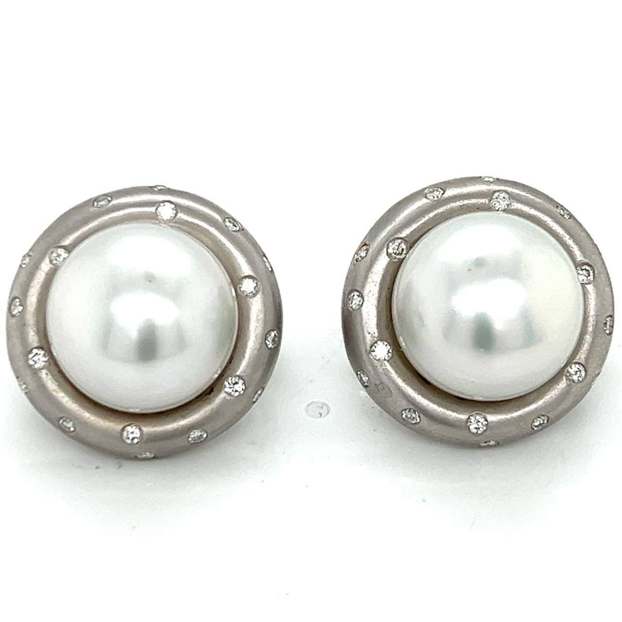 18K White Gold South Sea Pearl and Diamond Earrings, signed Yvel