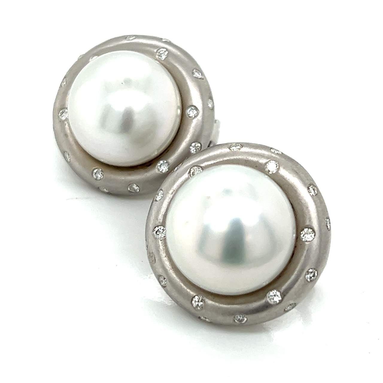 18K White Gold South Sea Pearl and Diamond Earrings, signed Yvel