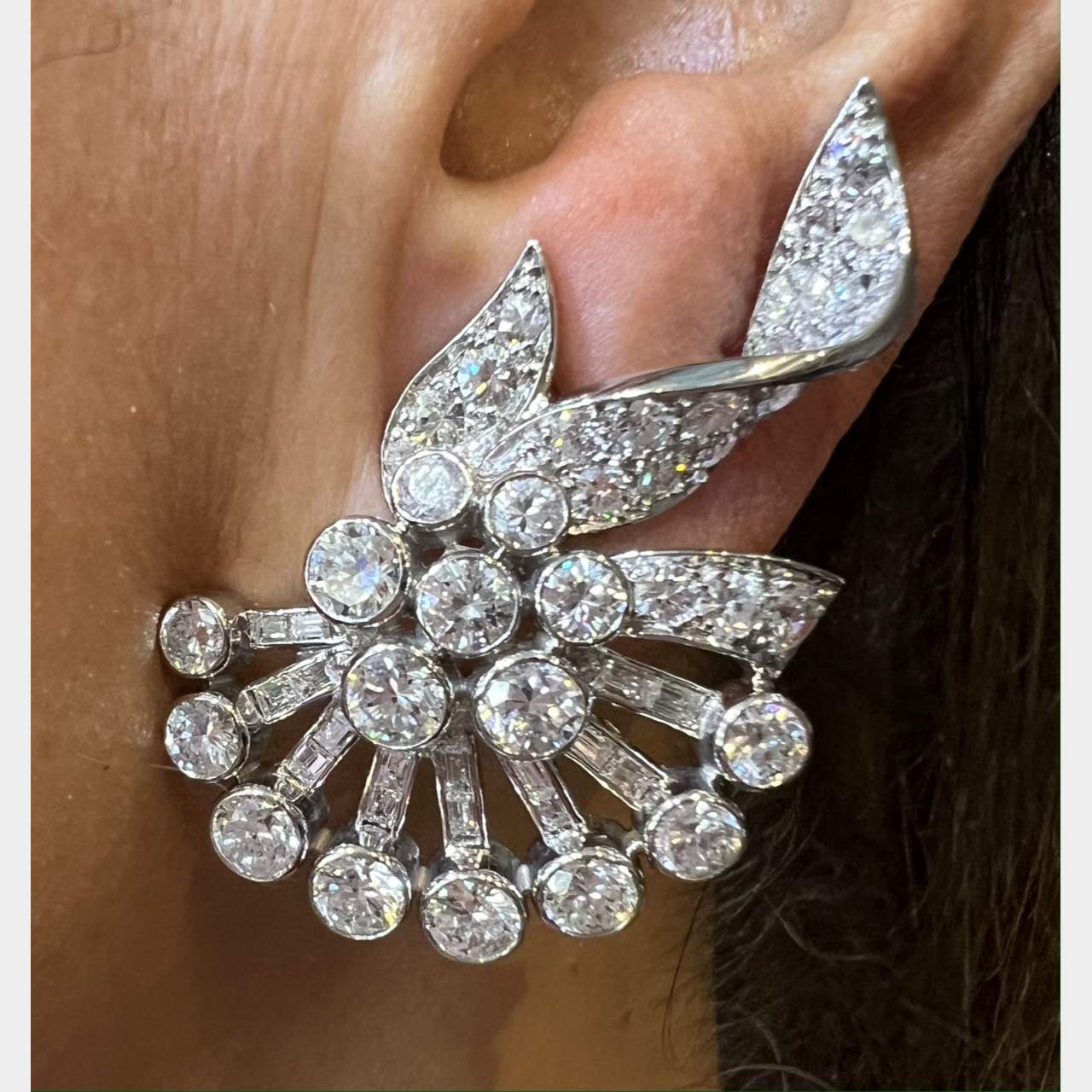 Art Deco Platinum 13.10 Ct. Diamond Earrings