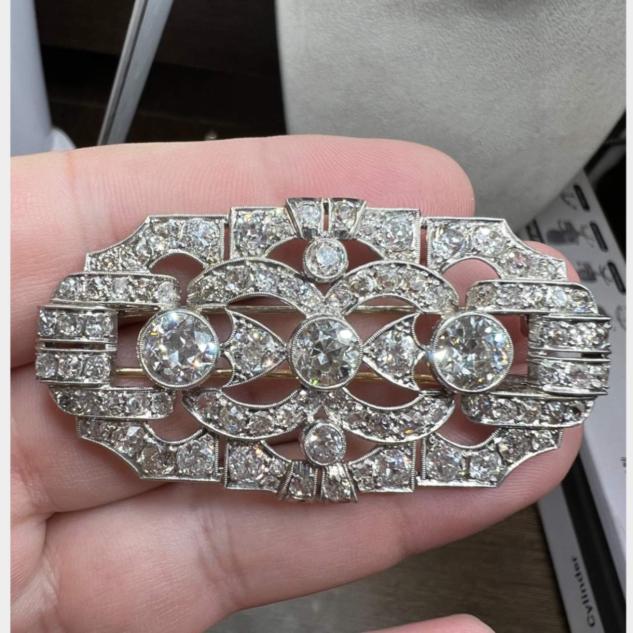 Art Deco Platinum & 18K  16.40 Ct. Diamond Brooch