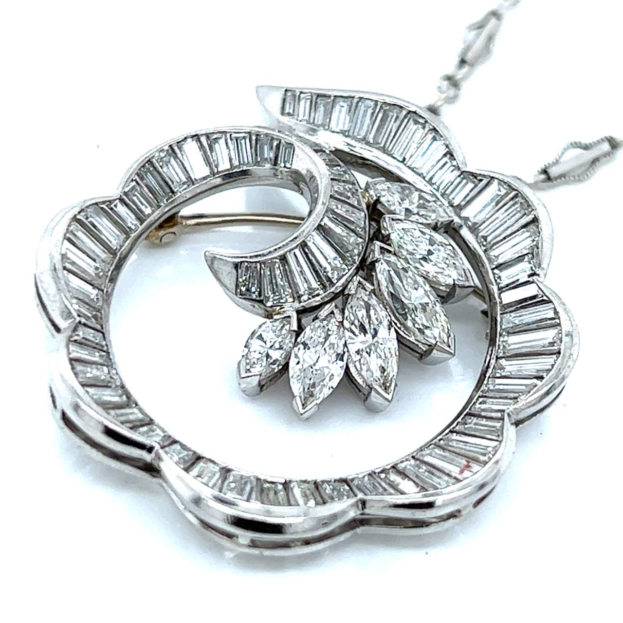 Art Deco Platinum 9.00 Ct. Diamond Pendant w/ 14K Chain