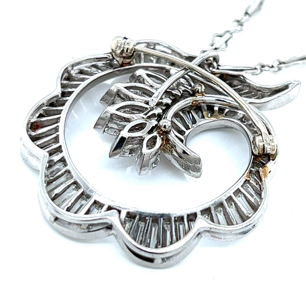 Art Deco Platinum 9.00 Ct. Diamond Pendant w/ 14K Chain