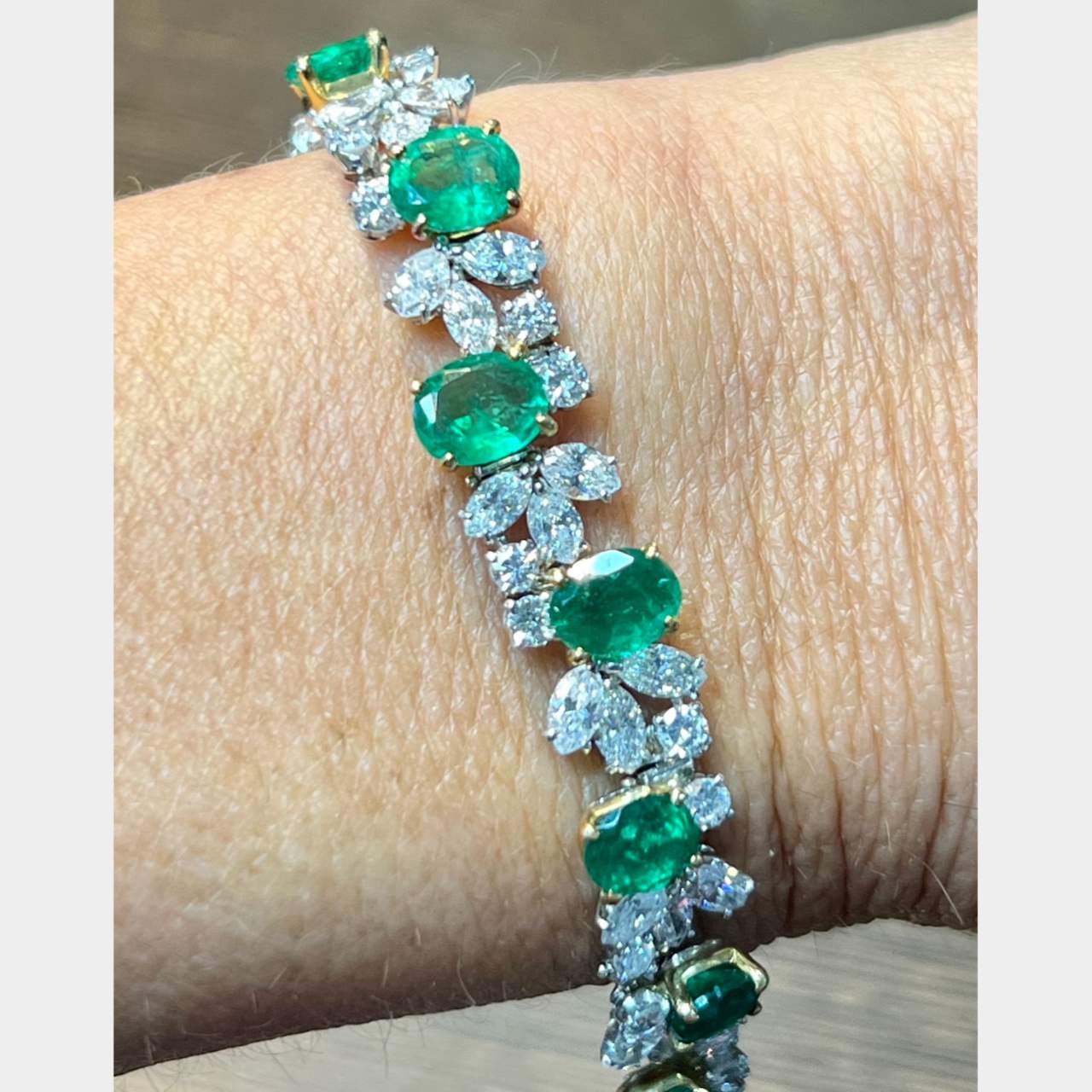 Platinum & 18K Colombian Emerald and Diamond Bracelet