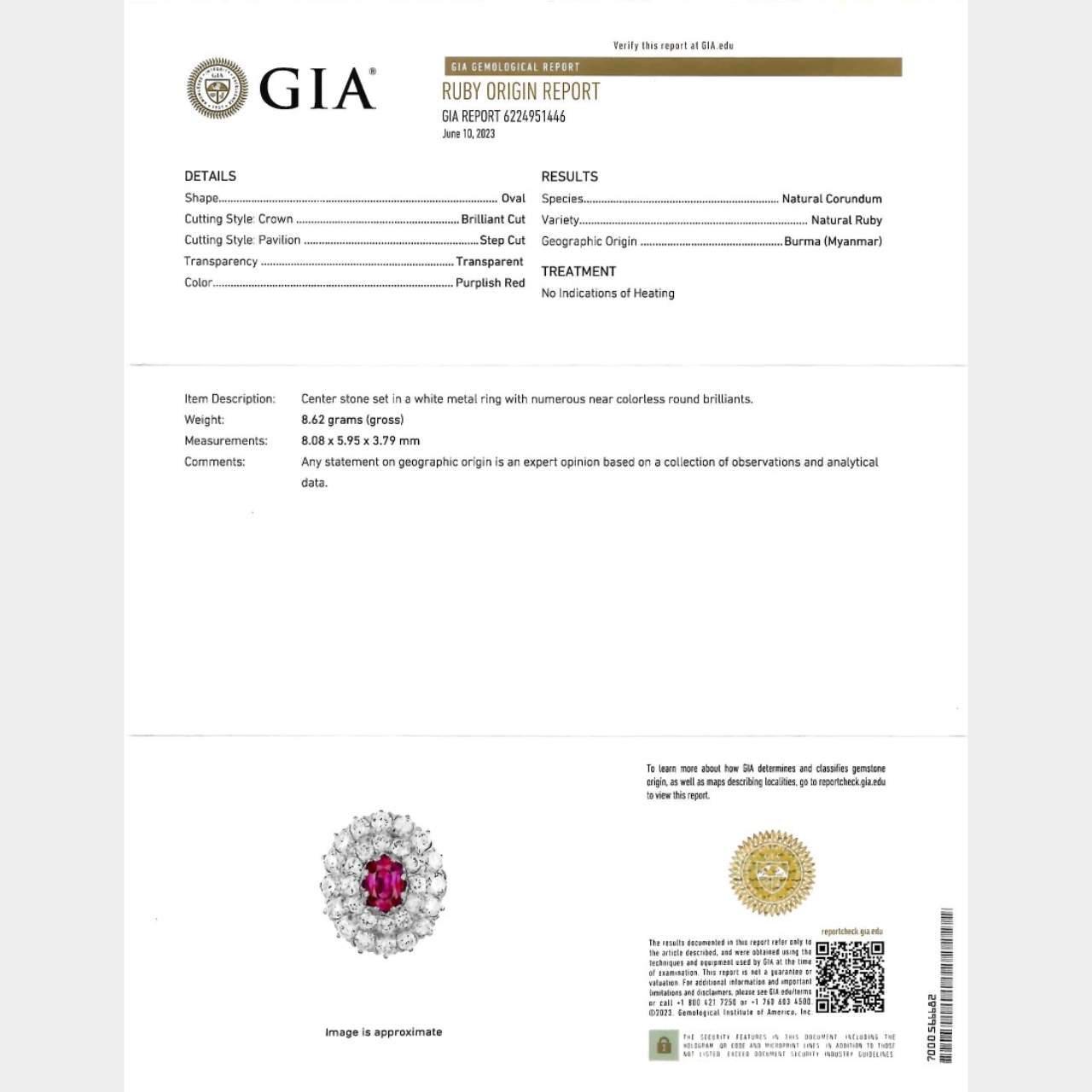 18K GIA Certified Burma No-heat Ruby & Diamond Ring