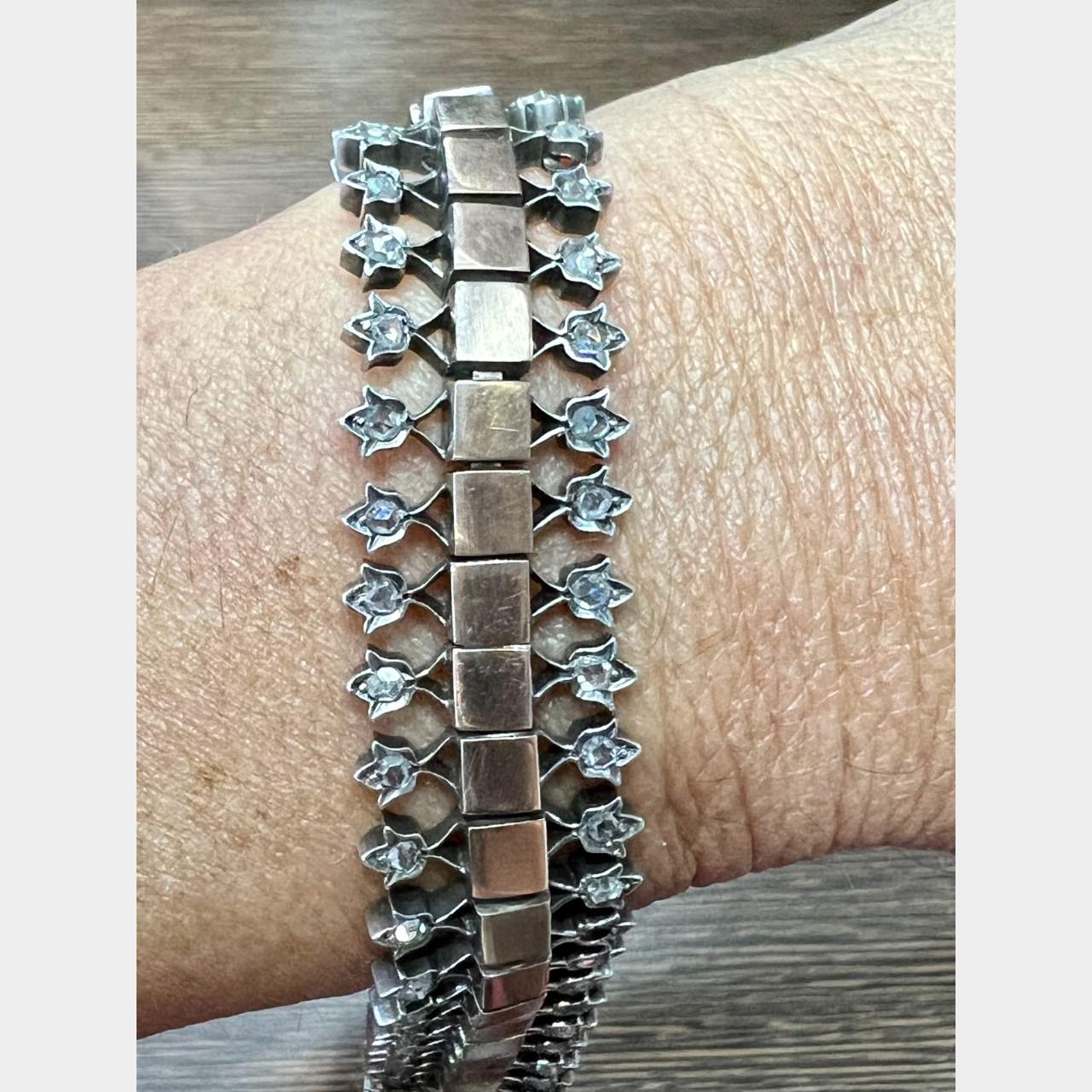 Victorian Rose Gold & Silver Top Diamond Bracelet