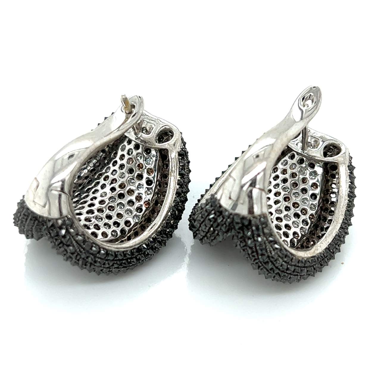 18K White Gold Black and Champagne Diamond Earrings