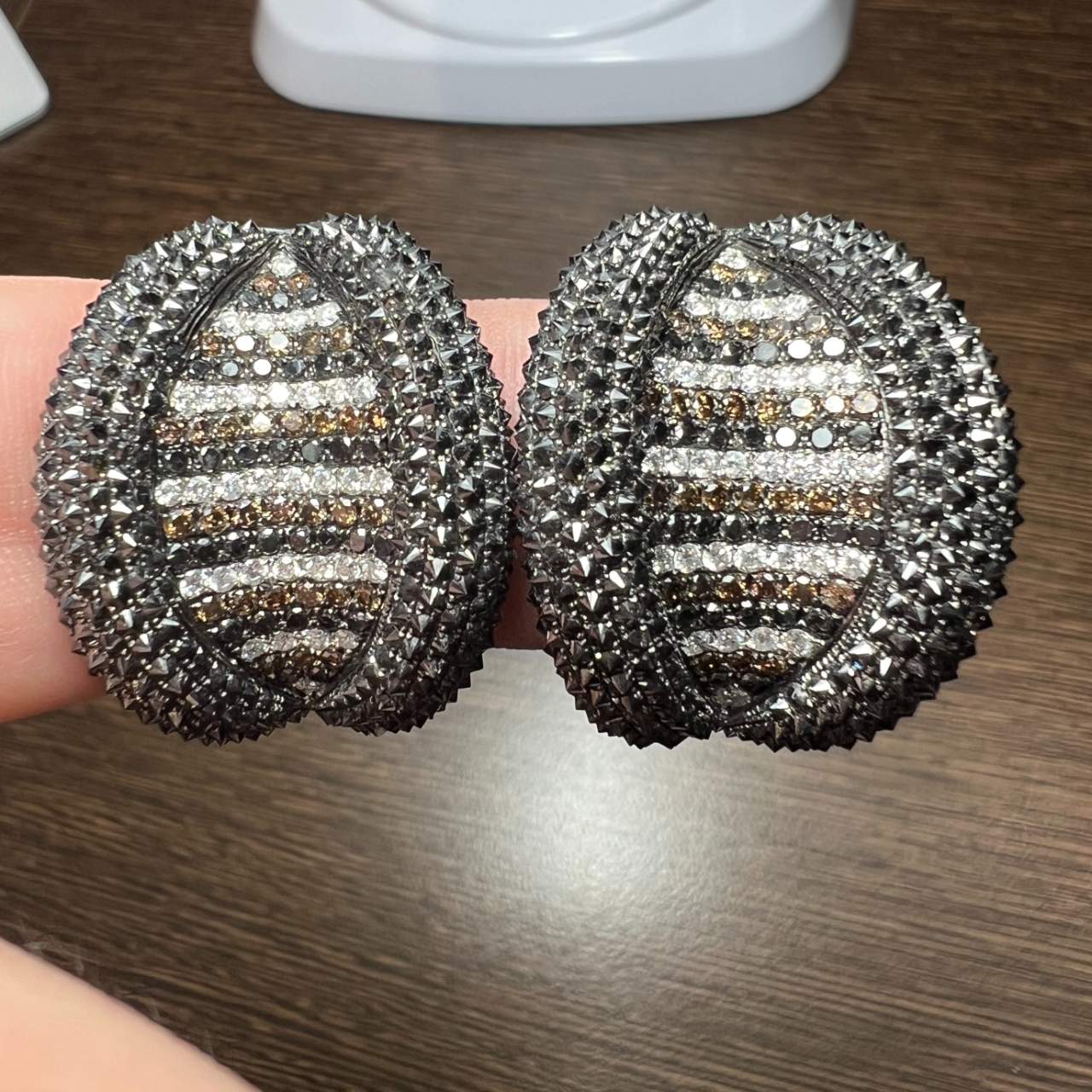 18K White Gold Black and Champagne Diamond Earrings