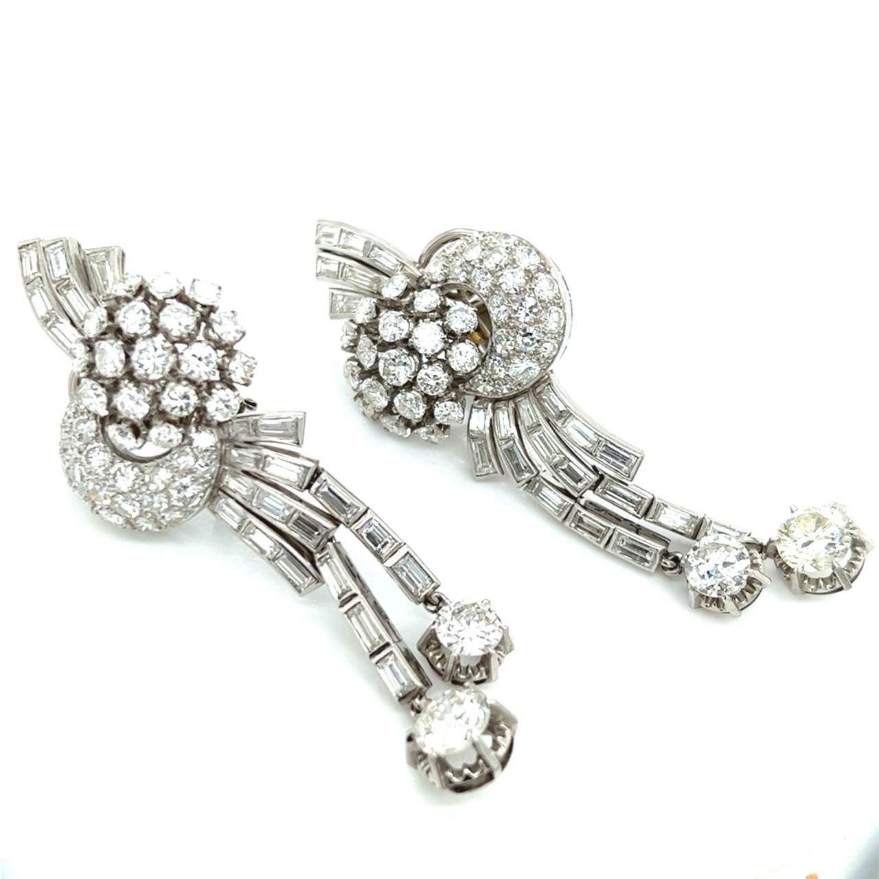 Art Deco Platinum 11.60 Ct. Diamond Chandelier Earrings