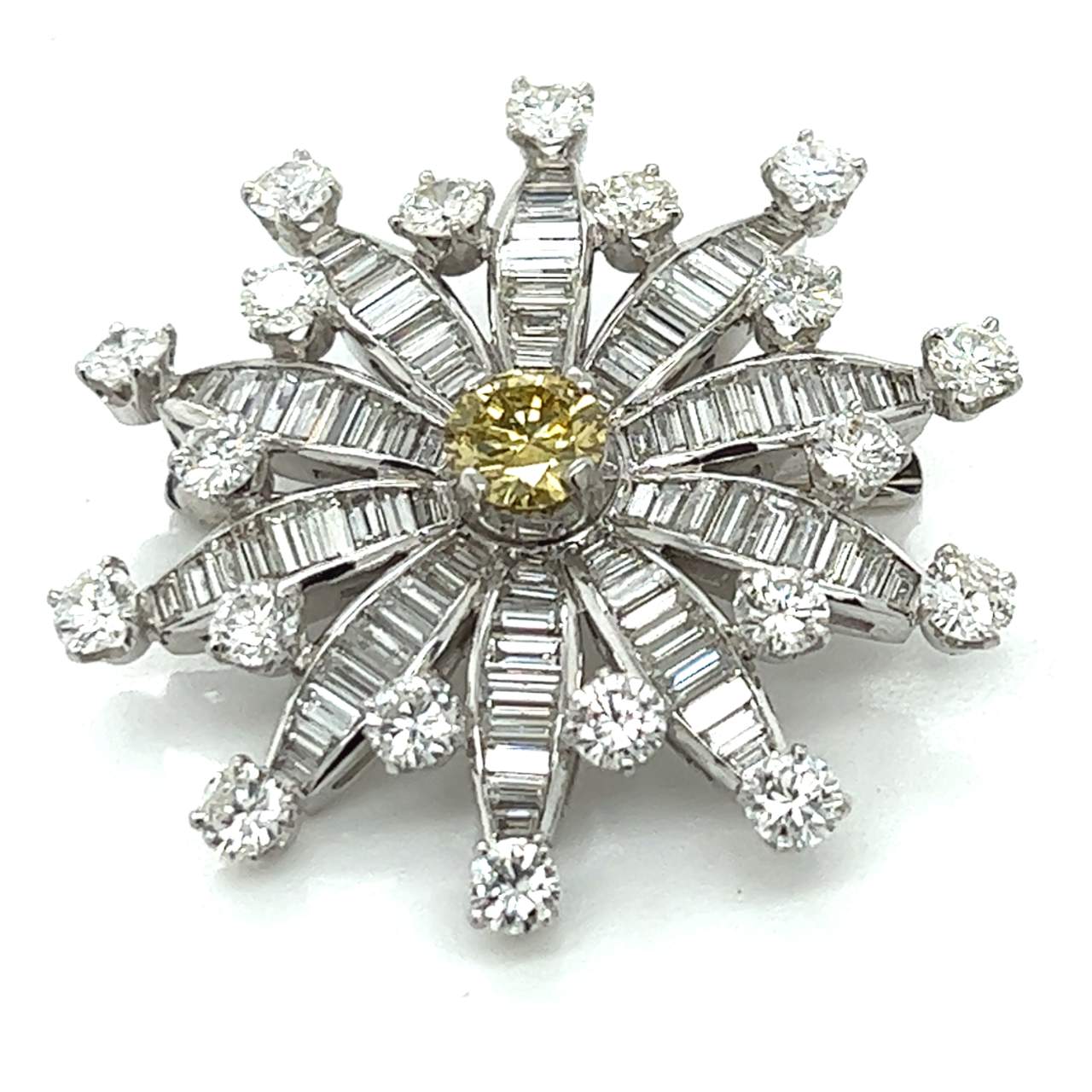 Art Deco Platinum GIA Certified Fancy Yellow Diamond Brooch