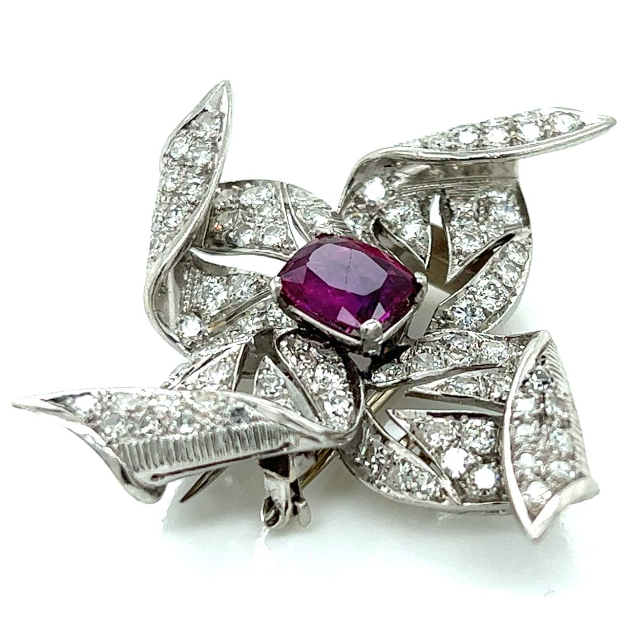 Art Deco Platinum Ruby & Diamond Brooch