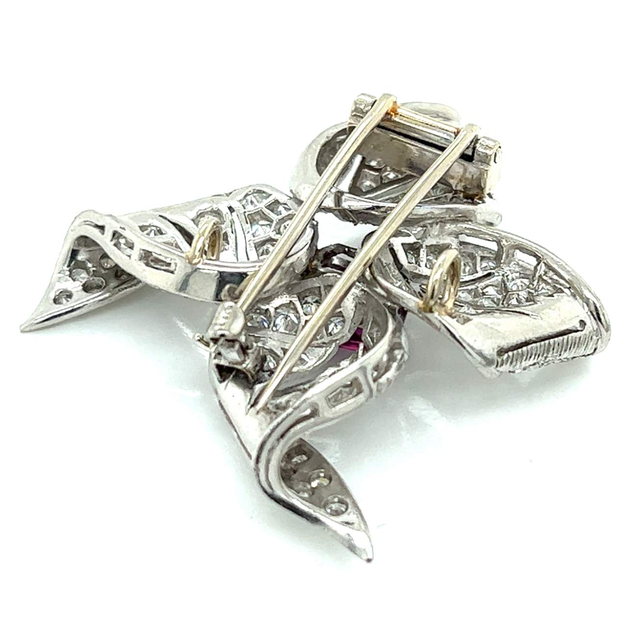 Art Deco Platinum Ruby & Diamond Brooch