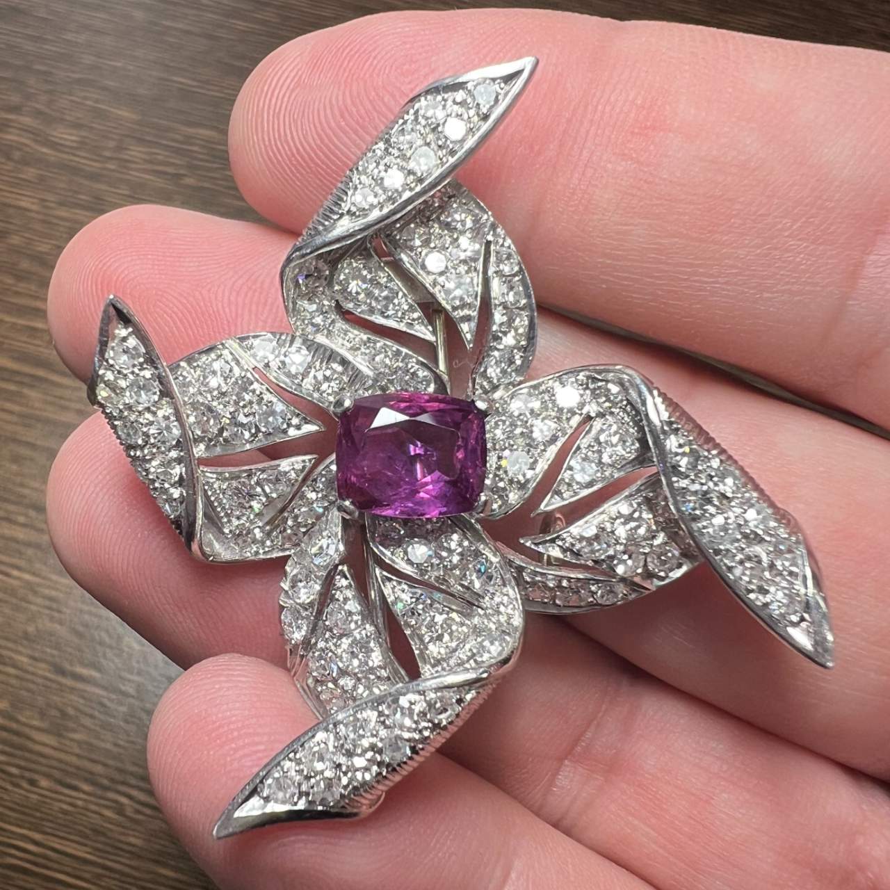 Art Deco Platinum Ruby & Diamond Brooch