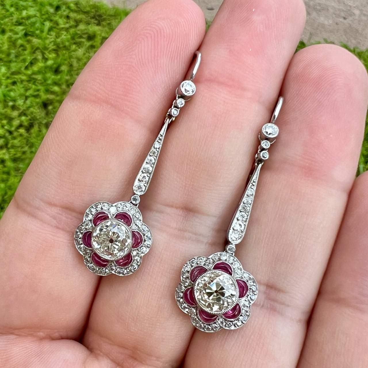 Platinum Ruby & Diamond Earrings