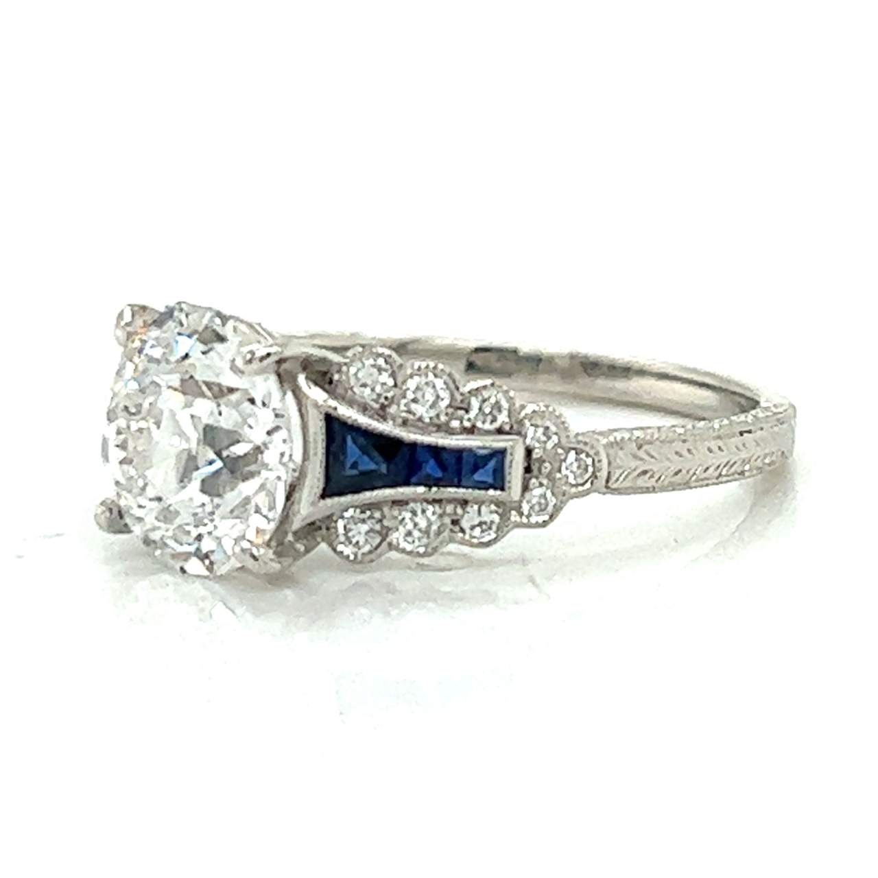 Platinum GIA Certified 2.21 Ct. Diamond & Sapphire Ring