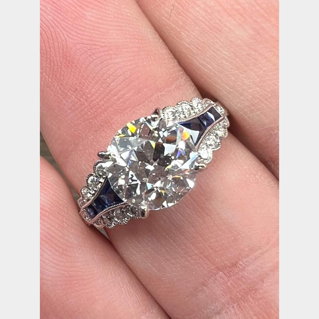 Platinum GIA Certified 2.21 Ct. Diamond & Sapphire Ring