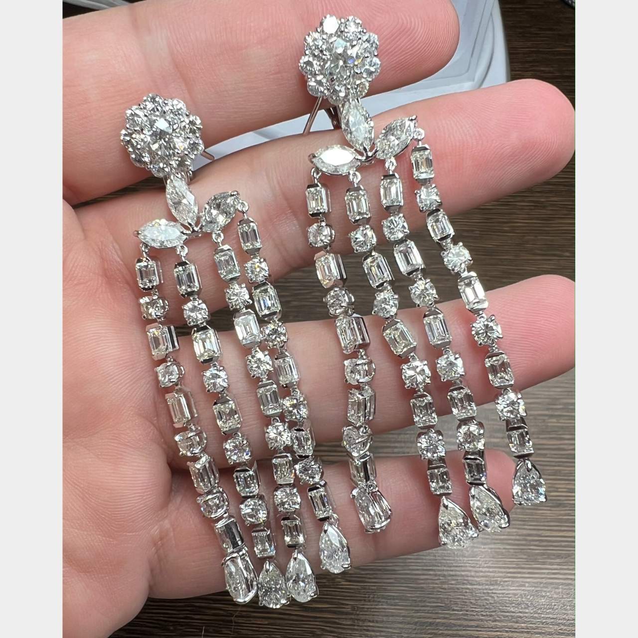 Platinum 25.55 Ct. Diamond Chandelier Earrings