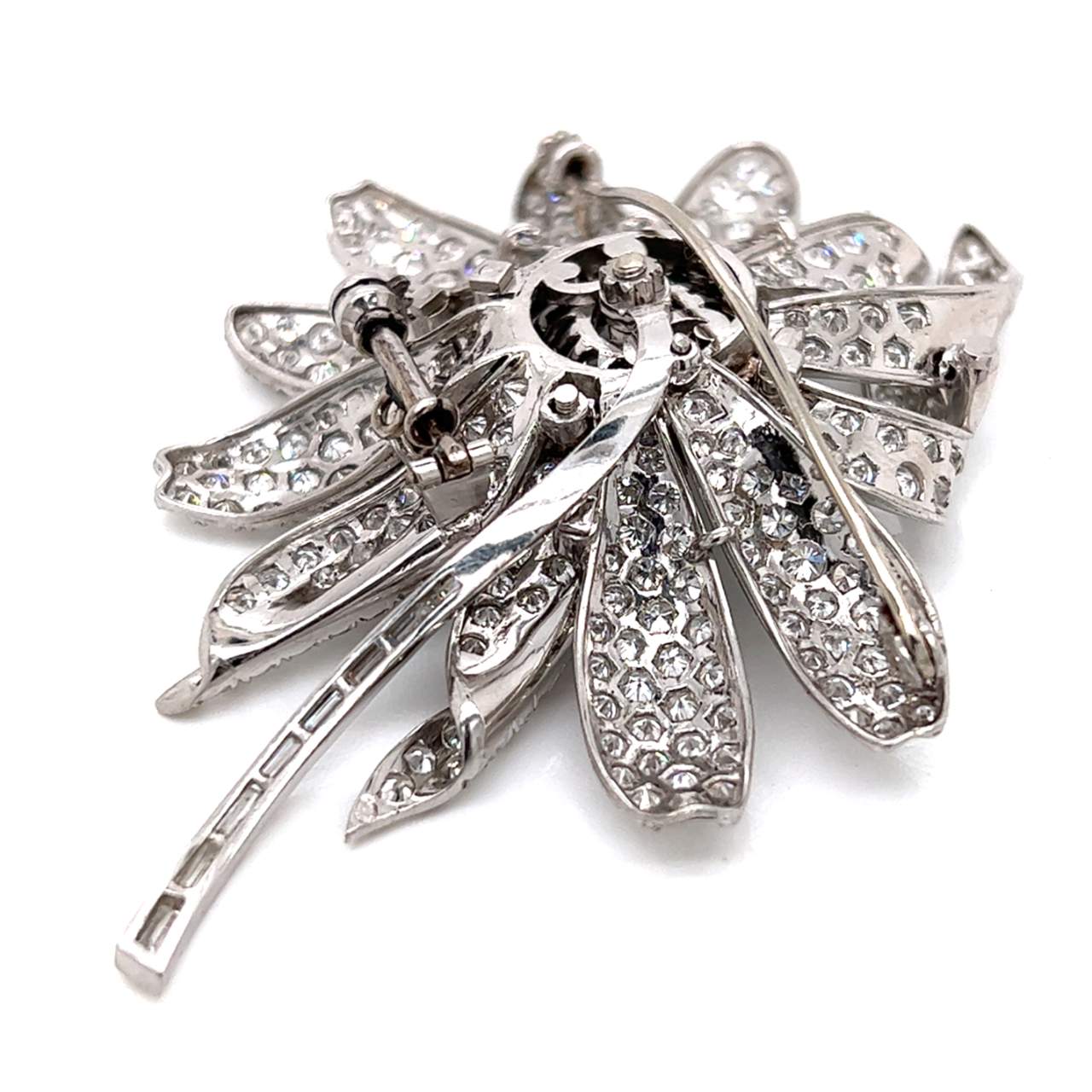 Platinum Diamond & Emerald Flower Brooch