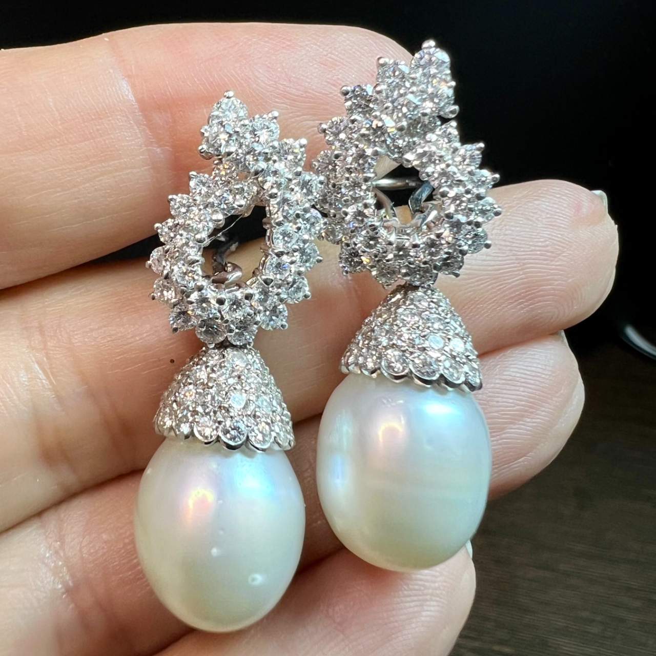 Platinum 5.50 Ct. Diamond & South Sea Pearl Earrings