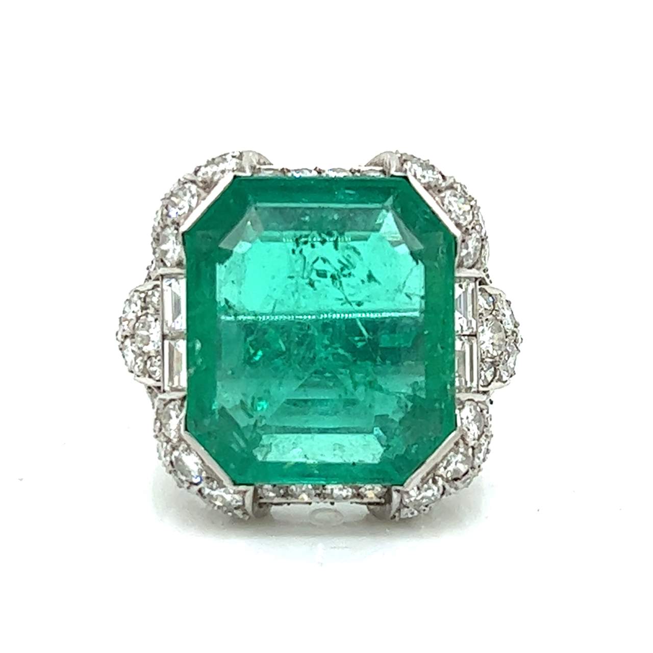 Art Deco Platinum Colombian Emerald & Diamond Ring - Image 2